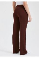 Kadın Likralı Geniş Paça Pantolon Kahverengi - 38
