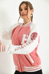 Unisex Baskılı Kolej Ceket Pembe - M