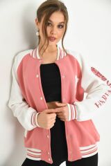 Unisex Baskılı Kolej Ceket Pembe - M