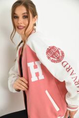 Unisex Baskılı Kolej Ceket Pembe - M