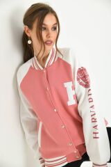 Unisex Baskılı Kolej Ceket Pembe - L