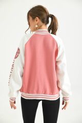 Unisex Baskılı Kolej Ceket Pembe - L