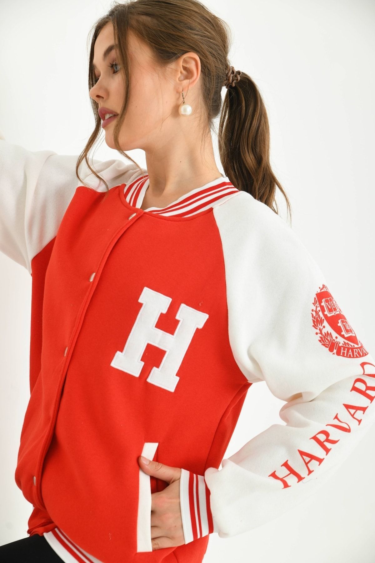 Unisex Baskılı Kolej Ceket Kırmızı - XL