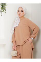 Kadın Şalvar Tesettür Takım Bej - 2XL
