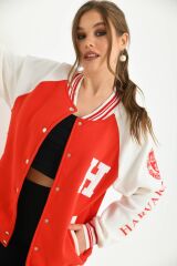 Unisex Baskılı Kolej Ceket Kırmızı - L