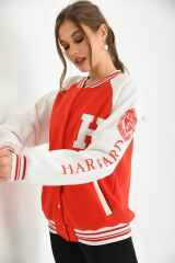 Unisex Baskılı Kolej Ceket Kırmızı - S