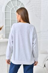 Kadın İki İplik Oversiz Düz Sweat Gri - 42
