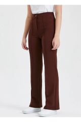 Kadın Likralı Geniş Paça Pantolon Kahverengi - M