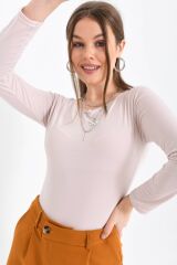 Kadın Uzun Kollu Çıtçıtlı Body PUDRA - S