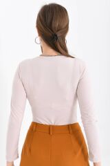 Kadın Uzun Kollu Çıtçıtlı Body PUDRA - M