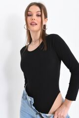 Kadın Uzun Kollu Çıtçıtlı Body Siyah - S