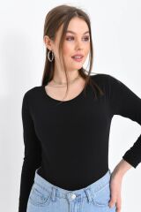 Kadın Uzun Kollu Çıtçıtlı Body Siyah - S