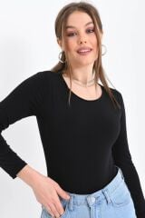 Kadın Uzun Kollu Çıtçıtlı Body Siyah - L