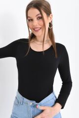 Kadın Uzun Kollu Çıtçıtlı Body Siyah - L