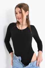 Kadın Uzun Kollu Çıtçıtlı Body Siyah - L