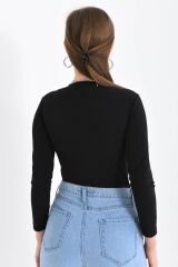Kadın Uzun Kollu Çıtçıtlı Body Siyah - L