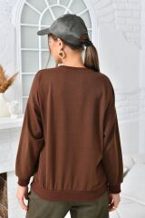 Kadın İki İplik Oversiz Düz Sweat Kahverengi - 40