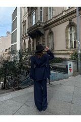Kadın İp Bağlamalı Omuz Detaylı Astarlı Blazer Ceket Lacivert - S