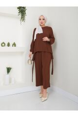 Kadın Şalvar Tesettür Takım Kahverengi - 2XL