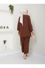 Kadın Şalvar Tesettür Takım Kahverengi - 2XL