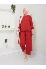 Kadın Şalvar Tesettür Takım Kırmızı - 2XL