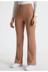 Kadın Likralı Geniş Paça Pantolon Bej - 2XL