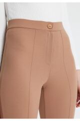 Kadın Likralı Geniş Paça Pantolon Bej - S