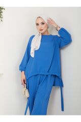 Kadın Şalvar Tesettür Takım Mavi - XL