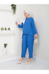 Kadın Şalvar Tesettür Takım Mavi - 2XL
