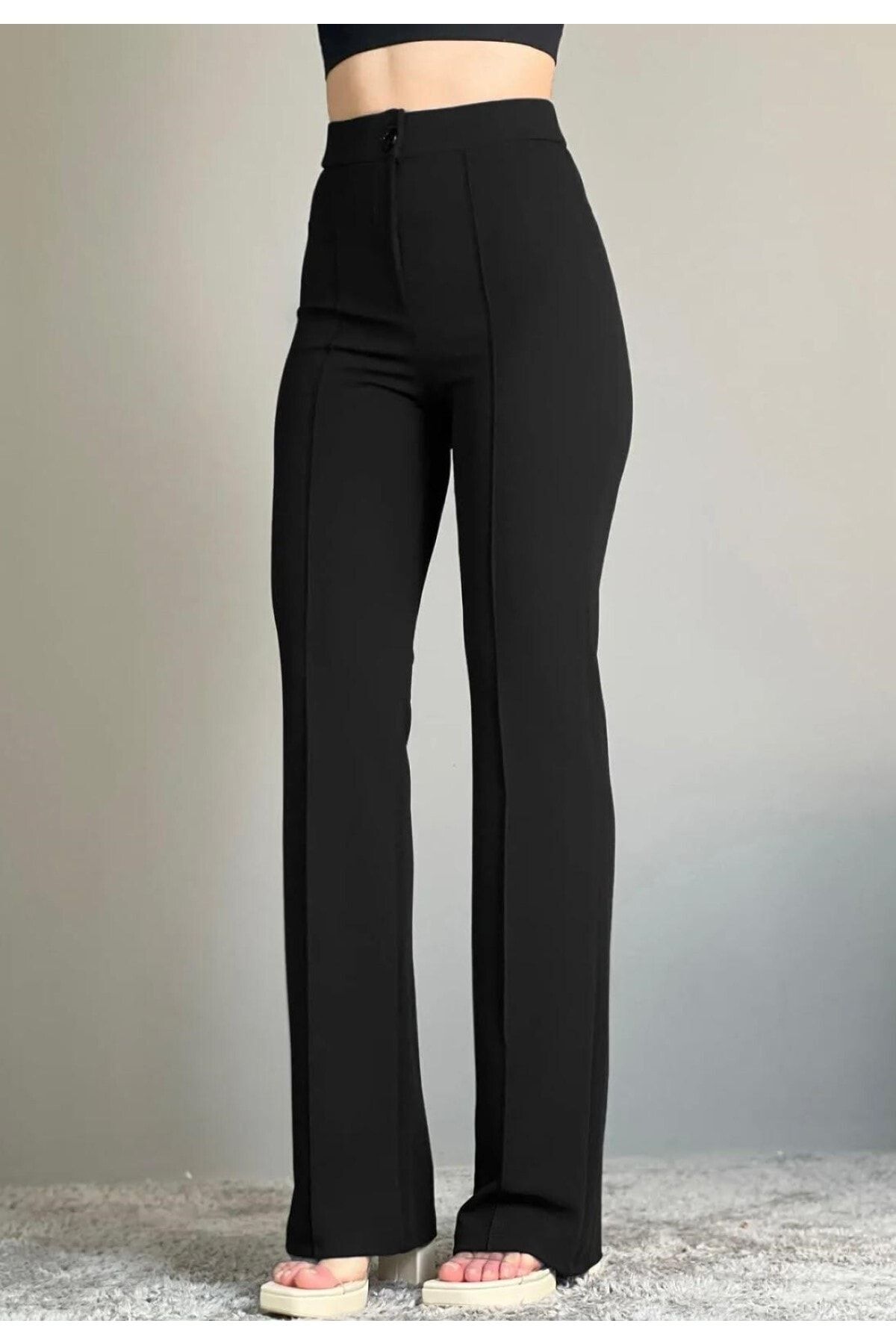 Kadın Likralı Geniş Paça Pantolon Siyah - 2XL