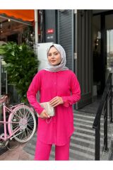 Kadın Pantolonlu Bürümcük Takım Fuşya - 2XL