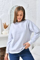 Kadın İki İplik Oversiz Düz Sweat Gri - S