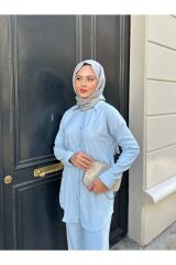 Kadın Pantolonlu Bürümcük Takım Mavi - XL
