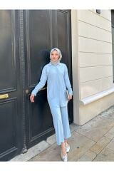 Kadın Pantolonlu Bürümcük Takım Mavi - XL
