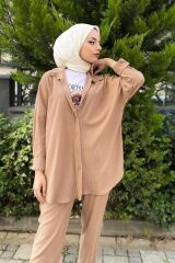 Kadın Pantolonlu Tesettür Takım Bej - XL