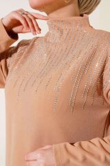 Kadın Önü Taşlı İkili Takım Latte - M