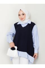 Kadın Gömlekli Triko Tunik Lacivert - Standart