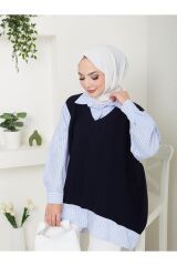 Kadın Gömlekli Triko Tunik Lacivert - Standart
