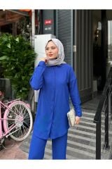 Kadın Pantolonlu Bürümcük Takım Lacivert - XL