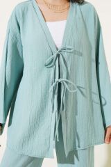 Kadın Önü Bağlamalı Kimono İkili Takım Yeşil - L/XL