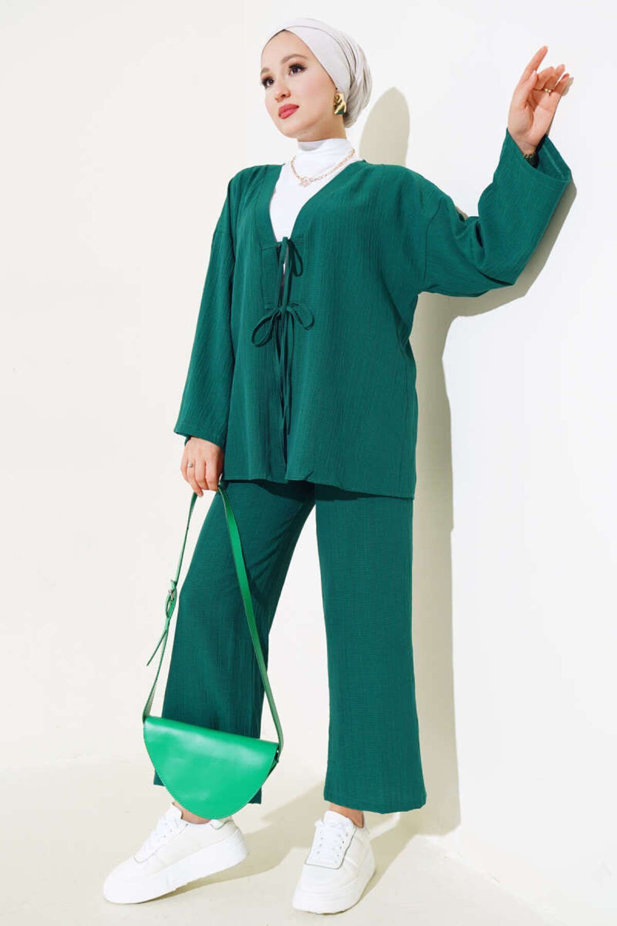 Kadın Önü Bağlamalı Kimono İkili Takım ZÜMRÜT - S/M