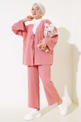 Kadın Önü Bağlamalı Kimono İkili Takım PUDRA - L/XL