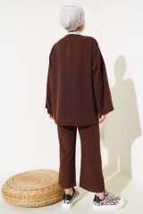 Kadın Önü Bağlamalı Kimono İkili Takım Kahverengi - S/M
