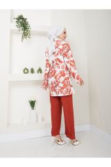 Kadın Çiçek Desenli Kapamasız  Kuşaklı Kimono Takım