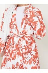 Kadın Çiçek Desenli Kapamasız  Kuşaklı Kimono Takım
