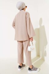 Kadın Önü Bağlamalı Kimono İkili Takım Bej - L/XL