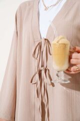 Kadın Önü Bağlamalı Kimono İkili Takım Bej - L/XL