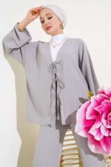 Kadın Önü Bağlamalı Kimono İkili Takım Gri - L/XL
