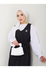 Kadın Çizgili Jile Elbise Siyah - S/M