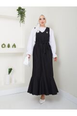 Kadın Çizgili Jile Elbise Siyah - L/XL